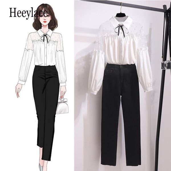 women's tracksuits office ladies full sleeve mesh patchwork white chiffon blouse and slim black denim long pant sets for women two piec, Gray
women's tracksuits office ladies full sleeve mesh patchwork white chiffon blouse and slim black denim long pant sets for women two piec, Gray