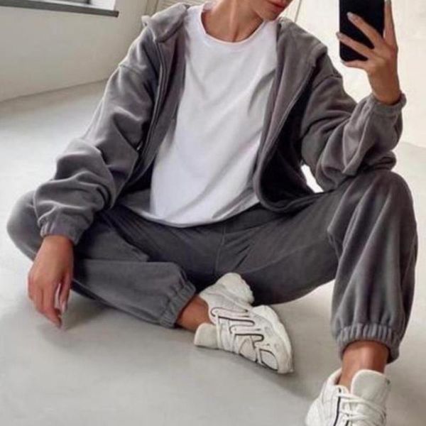 women's two piece pants 1 set loose pure color hoodie autumn winter elastic waist, White
women's two piece pants 1 set loose pure color hoodie autumn winter elastic waist, White