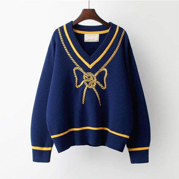 women's sweaters japanese v neck long sleeve loose bow print college harajuku knit women femme tricot pull, White;black
women's sweaters japanese v neck long sleeve loose bow print college harajuku knit women femme tricot pull, White;black