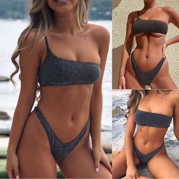 women's swimwear shiny sparkling one shoulder bikini swimsuit women bandeau female two pieces set bathing suit swim, White;black
women's swimwear shiny sparkling one shoulder bikini swimsuit women bandeau female two pieces set bathing suit swim, White;black