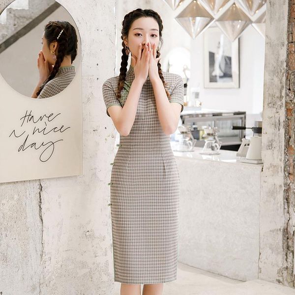 ethnic clothing mandarin collar chinese traditional lady check vintage button qipao autumu cotton dress short slim cheongsam vestidos, Red
ethnic clothing mandarin collar chinese traditional lady check vintage button qipao autumu cotton dress short slim cheongsam vestidos, Red