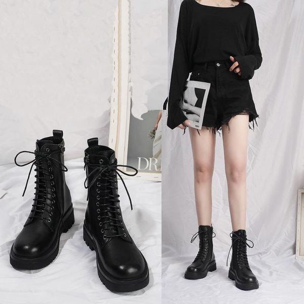 boots layer leather women autumn and winter cowhide short, Black
