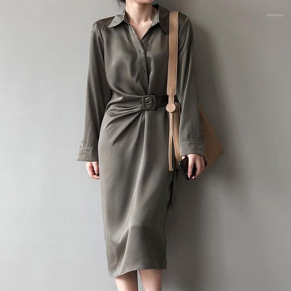casual dresses autumn arrival women elegance solid satin dresse vintage v-neck with belt robe office lady long sleeve korean chic t09524z, Black;gray
casual dresses autumn arrival women elegance solid satin dresse vintage v-neck with belt robe office lady long sleeve korean chic t09524z, Black;gray
