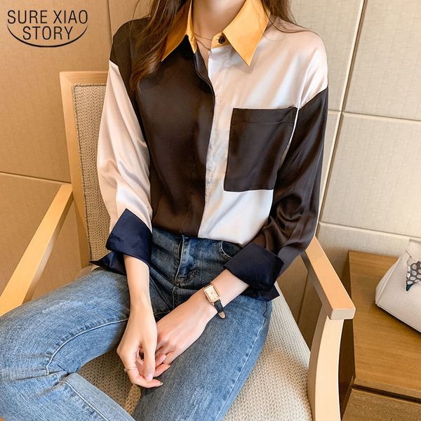 early spring satin shirt women fashion long sleeve slim splicing silk and blouse female overalls for 13096 210508, White
early spring satin shirt women fashion long sleeve slim splicing silk and blouse female overalls for 13096 210508, White