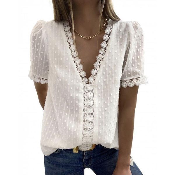 women's blouses & shirts 2021 womens fashion office lace patchwork v neck short sleeve women casual chiffon solid color blusas mujer, White
women's blouses & shirts 2021 womens fashion office lace patchwork v neck short sleeve women casual chiffon solid color blusas mujer, White