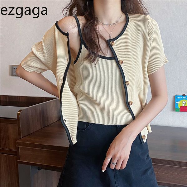 ezgaga chic women shirts contrast short sleeve single breasted with camis summer new slim simple knitted crop casual 210430, White
ezgaga chic women shirts contrast short sleeve single breasted with camis summer new slim simple knitted crop casual 210430, White