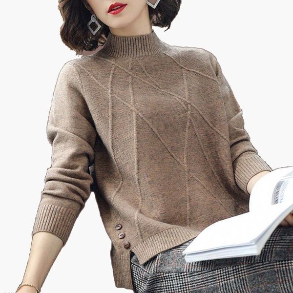 women's sweaters peonfly pullovers women turtleneck jumper clothes side slit loose casual knitted female streetwear button lattice, White;black
women's sweaters peonfly pullovers women turtleneck jumper clothes side slit loose casual knitted female streetwear button lattice, White;black