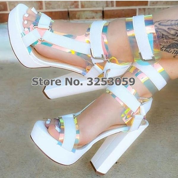 est colorized pvc strap chunky heel sandals platform metal decorated buckle shoes patchwork pumps wedding shoe, Black
est colorized pvc strap chunky heel sandals platform metal decorated buckle shoes patchwork pumps wedding shoe, Black