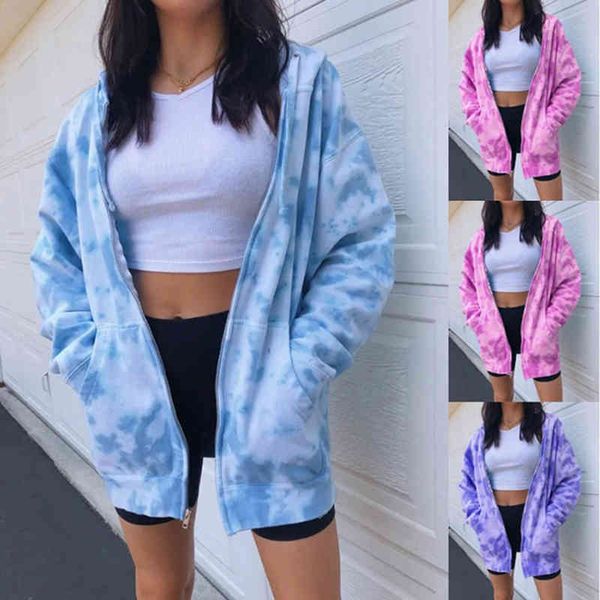 women hoodie tie dye printed women's coat summer fashion zipper jacket streetwear pockets oversize loose a823, Black
women hoodie tie dye printed women's coat summer fashion zipper jacket streetwear pockets oversize loose a823, Black