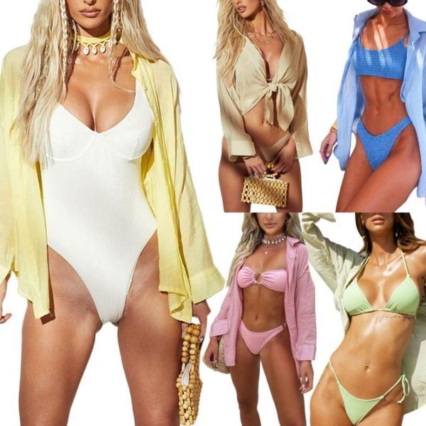 women's swimwear women summer sun-proof blouse solid color long sleeves single-breasted beach shirt for girls 5 colors, White;black
women's swimwear women summer sun-proof blouse solid color long sleeves single-breasted beach shirt for girls 5 colors, White;black