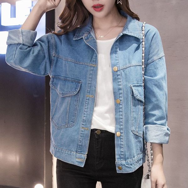 women's jackets dark blue jacket spring jeans fashion ladies turn-down collar long sleeve denim korean woman loose button psin, Black;brown
women's jackets dark blue jacket spring jeans fashion ladies turn-down collar long sleeve denim korean woman loose button psin, Black;brown