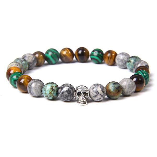 beaded, strands skull bracelets men natural chakra stone beads bracelet malachite tiger eye bangle for women silver color charm armbanden je, Black
beaded, strands skull bracelets men natural chakra stone beads bracelet malachite tiger eye bangle for women silver color charm armbanden je, Black
