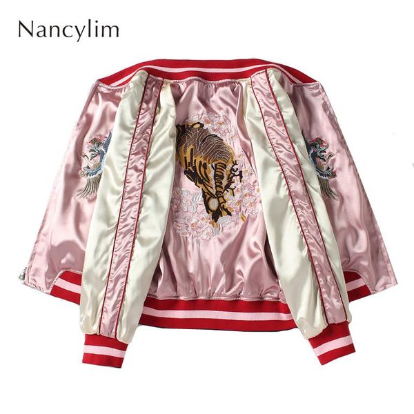 women's jackets pink embroidered baseball jacket womens and mens double-sided wearing short loose bomber femme student street, Black;brown
women's jackets pink embroidered baseball jacket womens and mens double-sided wearing short loose bomber femme student street, Black;brown