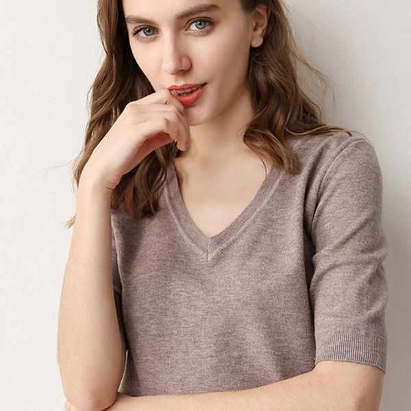 women's t-shirt summer women knit t-shirts v-neck short sleeve knitted solid casual tee shirt fashion female slim plus size cl, White
women's t-shirt summer women knit t-shirts v-neck short sleeve knitted solid casual tee shirt fashion female slim plus size cl, White