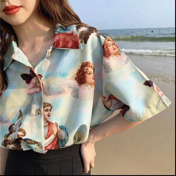 summer womens classic women shirt angel print loose short sleeve blouse streetwear roupas femininas bluse female, White
summer womens classic women shirt angel print loose short sleeve blouse streetwear roupas femininas bluse female, White