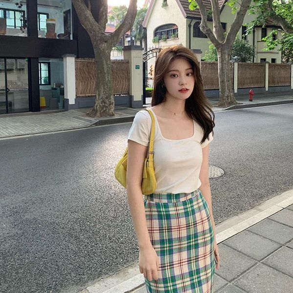 women's t-shirt 95 cotton square neck solid color short sleeve for style in summer 2021, White
women's t-shirt 95 cotton square neck solid color short sleeve for style in summer 2021, White