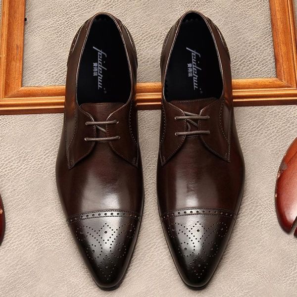 dress shoes vintage pointed toe man semi brogues genuine leather formal oxfords men's wedding party flats for gentlemen mde199, Black
dress shoes vintage pointed toe man semi brogues genuine leather formal oxfords men's wedding party flats for gentlemen mde199, Black