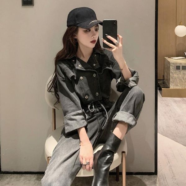 women's jumpsuits & rompers korean denim jumpsuit women romper long sleeve belt spring autumn zipper jeans female 2021 streetwear overa, Black;white
women's jumpsuits & rompers korean denim jumpsuit women romper long sleeve belt spring autumn zipper jeans female 2021 streetwear overa, Black;white