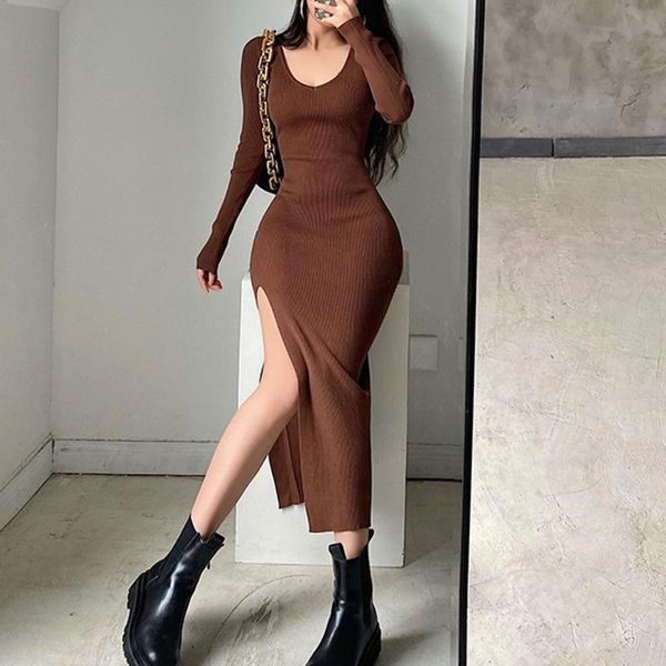 casual dresses lady knitting women sweater long dress 2021 slim v-neck sleeve split winter korean robe p2mj, Black;gray
casual dresses lady knitting women sweater long dress 2021 slim v-neck sleeve split winter korean robe p2mj, Black;gray