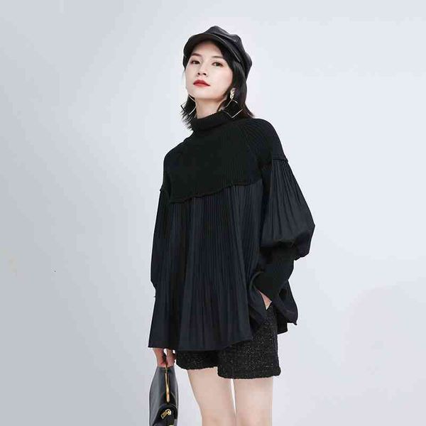sweaters Msxu casual fashion knitted shirt turtleneck puff sleeve with a pleated sweater, White;black
sweaters Msxu casual fashion knitted shirt turtleneck puff sleeve with a pleated sweater, White;black