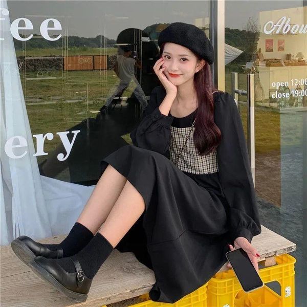 casual dresses houzhou women elegant vintage dress 2021 spring autumn korean style plaid patchwork long sleeve loose streetwear, Black;gray
casual dresses houzhou women elegant vintage dress 2021 spring autumn korean style plaid patchwork long sleeve loose streetwear, Black;gray