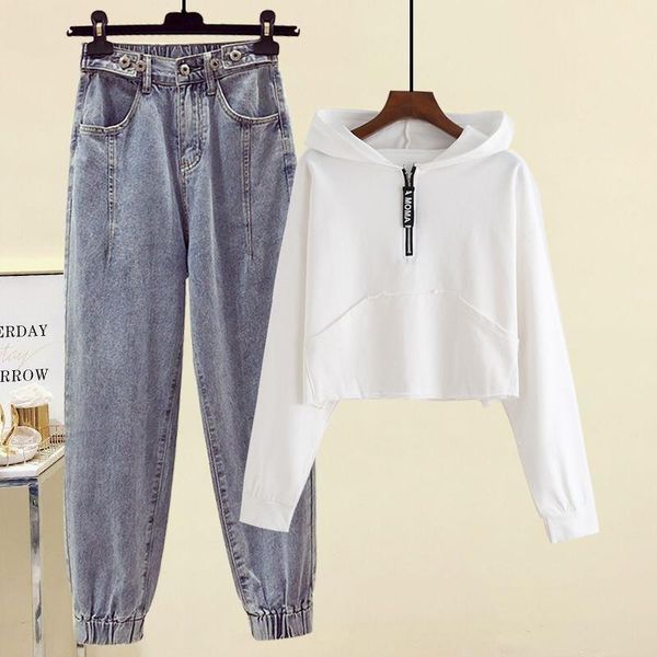 women's two piece pants fashion two-piece suits women spring long sleeve crop hooded pullover sweatshirt and jeans casual tracksuit fem, White
women's two piece pants fashion two-piece suits women spring long sleeve crop hooded pullover sweatshirt and jeans casual tracksuit fem, White