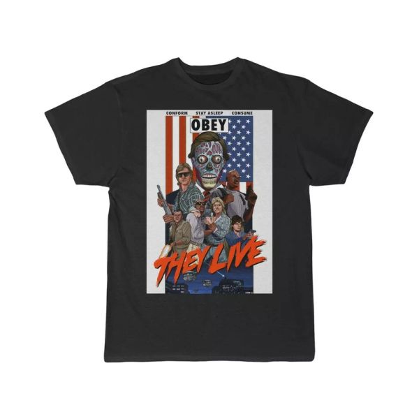 they live we sleep cartooned short sleeve tee, White;black
