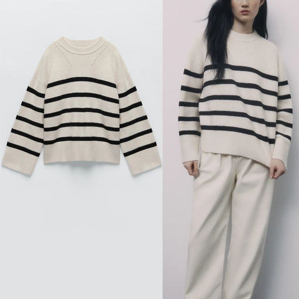 sweaters za vintage striped knit sweater women long sleeve o neck loose knitted female chic winter fitted pullover, White;black
sweaters za vintage striped knit sweater women long sleeve o neck loose knitted female chic winter fitted pullover, White;black
