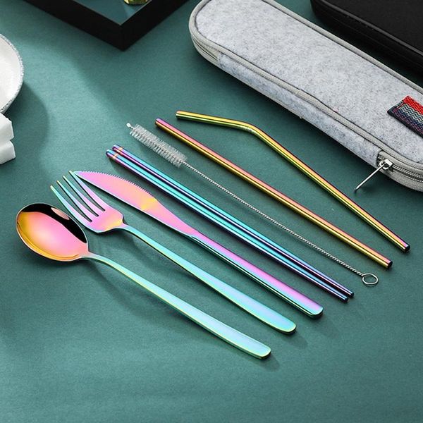 8pcs dinnerware set travel cutlery reusable silverware with metal straw spoon fork chopsticks kitchen accessory case sets
8pcs dinnerware set travel cutlery reusable silverware with metal straw spoon fork chopsticks kitchen accessory case sets