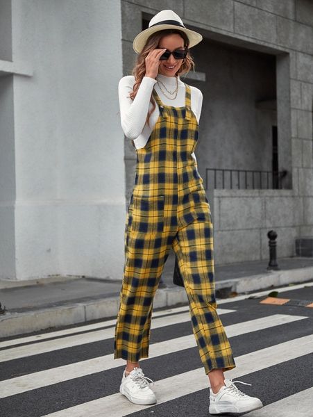 plaid patched pocket overalls without tee p8l0#, White
plaid patched pocket overalls without tee p8l0#, White