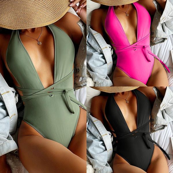 women's swimwear 2021 ladies swimsuit solid color v-neck bandage lace one-piece halter bikini, White;black
women's swimwear 2021 ladies swimsuit solid color v-neck bandage lace one-piece halter bikini, White;black