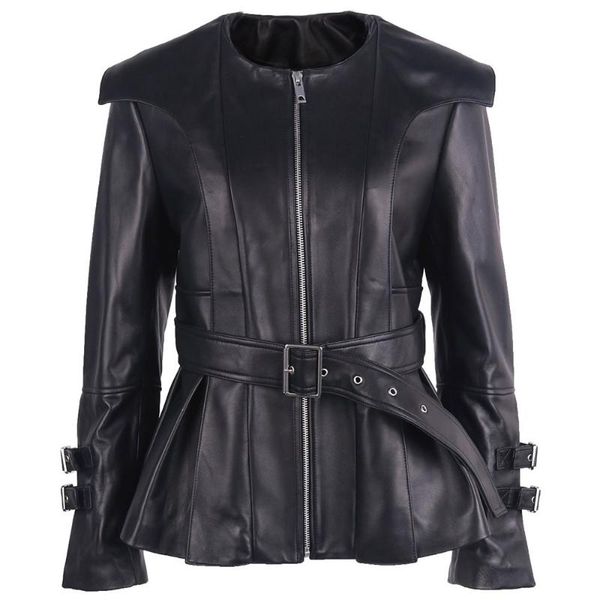 women's leather & faux yoloagain women real jacket o-neck elegant ladies black leathe with belt
women's leather & faux yoloagain women real jacket o-neck elegant ladies black leathe with belt