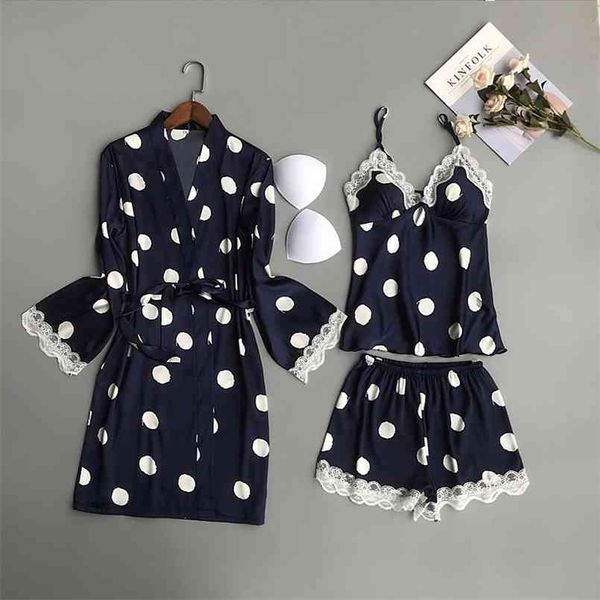 july's song 3 pc's pajamas set polka dot lace robe nightwear strap sling shorts spring summer sleepwear homewear 210809, Black;red
july's song 3 pc's pajamas set polka dot lace robe nightwear strap sling shorts spring summer sleepwear homewear 210809, Black;red