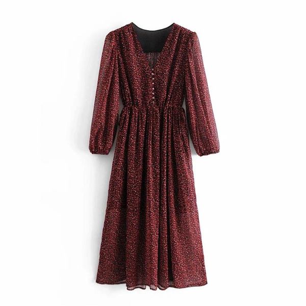 women dress printed long puff sleeves v-neck elegant fashion casual red midi dresses for, Black;gray
women dress printed long puff sleeves v-neck elegant fashion casual red midi dresses for, Black;gray