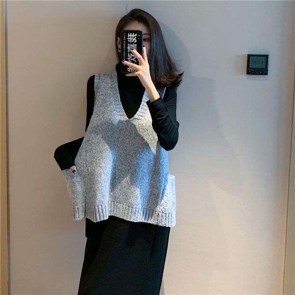 women's sweaters lazy wind, korean version, loose, thin, sleeveless, v collar, knitted sweater, vest, style of autumn dress., White;black
women's sweaters lazy wind, korean version, loose, thin, sleeveless, v collar, knitted sweater, vest, style of autumn dress., White;black
