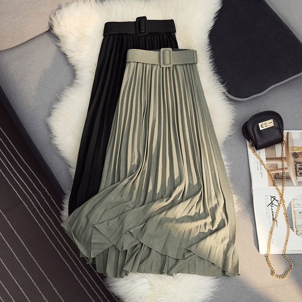 autumn winter skirt drape texture pleated high waist large womens with belt leisure a-line pleated mid-calf 210420, Black
autumn winter skirt drape texture pleated high waist large womens with belt leisure a-line pleated mid-calf 210420, Black