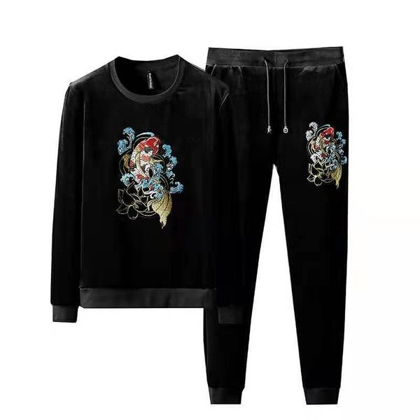 men's tracksuits good quality autumn and winter sweater gold velvet chinese style koi embroidery casual sports suit tide, Gray
men's tracksuits good quality autumn and winter sweater gold velvet chinese style koi embroidery casual sports suit tide, Gray