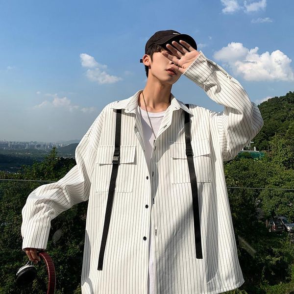 men's casual shirts autumn long sleeve shirt south korean fashion student tooling loose coat, White;black
men's casual shirts autumn long sleeve shirt south korean fashion student tooling loose coat, White;black