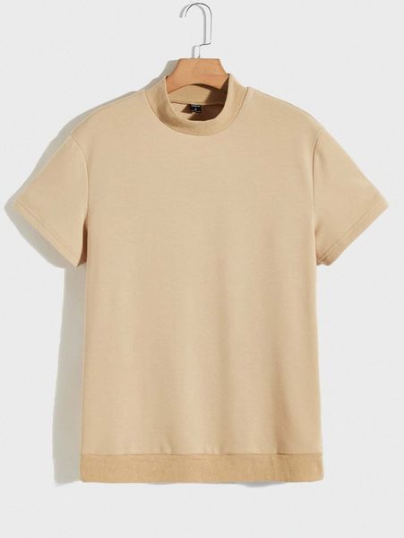 men mock neck short sleeve pullover x10j#, Black