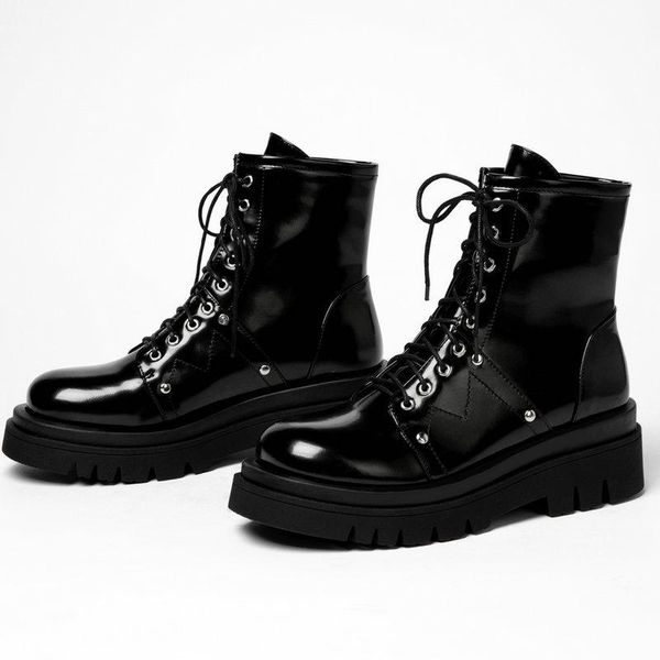 boots black white fashion patent leather women flat heel ankle lace up platform shoes woman
boots black white fashion patent leather women flat heel ankle lace up platform shoes woman