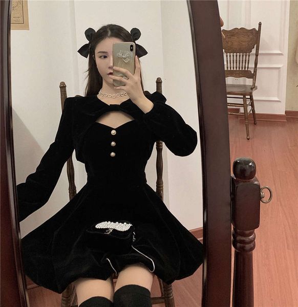 party dresses french chic hepburn suspender 2021 spring velvet dress z9a0, White;black
party dresses french chic hepburn suspender 2021 spring velvet dress z9a0, White;black