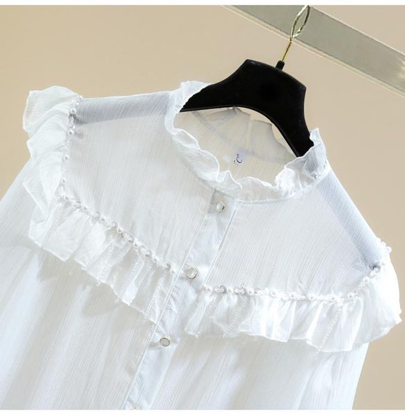 women's blouses & shirts sequin bead ruffled solid color shirt woman 2021 spring korean style loose temperament bright silk stripes chi, White
women's blouses & shirts sequin bead ruffled solid color shirt woman 2021 spring korean style loose temperament bright silk stripes chi, White