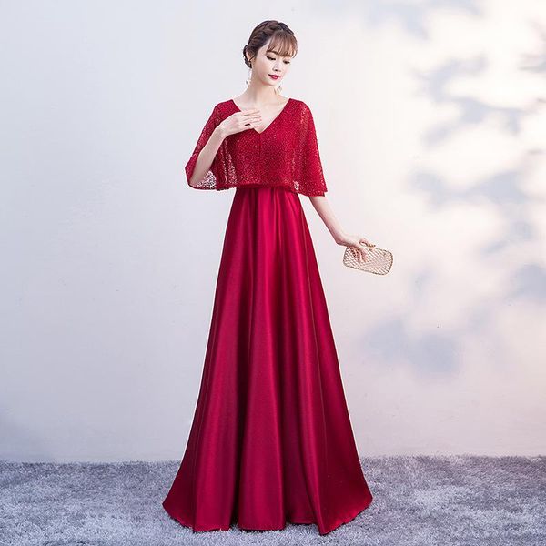 female elegant exquisite long banquet gown v-neck backless formal party dress sweet butterfly sleeve pleated dresses ethnic clothing, Red
female elegant exquisite long banquet gown v-neck backless formal party dress sweet butterfly sleeve pleated dresses ethnic clothing, Red