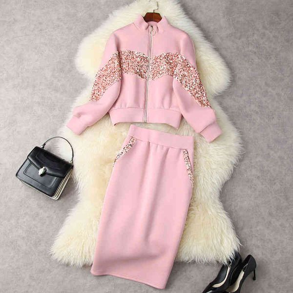 two piece dress high street est designer runway suit set fall winter sequined zip sweatshirt skirt vo4q, White
two piece dress high street est designer runway suit set fall winter sequined zip sweatshirt skirt vo4q, White