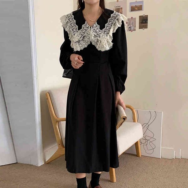chic sweet dress woman spring ins retro big lapel lace fight receiving waist thin puff sleeve long dress, Black;gray
chic sweet dress woman spring ins retro big lapel lace fight receiving waist thin puff sleeve long dress, Black;gray