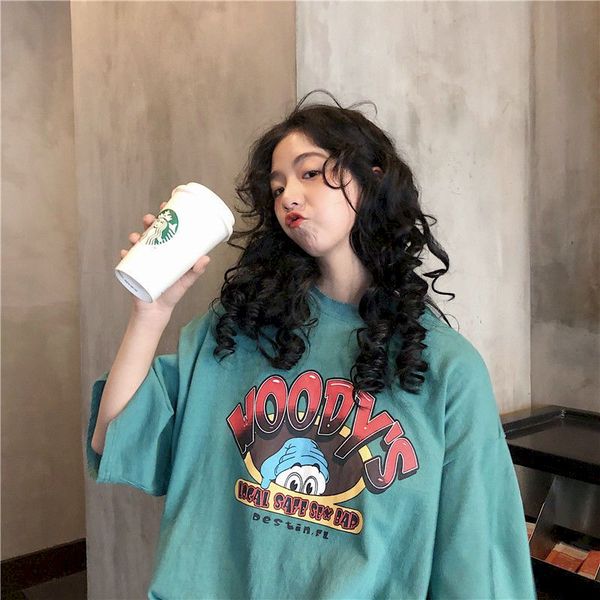 2021 summer new oversized short-sleeved t-shirt loose harajuku style korean animation printing graphic tees green for women, Black
2021 summer new oversized short-sleeved t-shirt loose harajuku style korean animation printing graphic tees green for women, Black