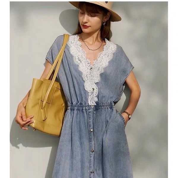 summer breathable vv2021 tencel denim slim v-neck lace patchwork dress vv21ss20931, Black;gray
summer breathable vv2021 tencel denim slim v-neck lace patchwork dress vv21ss20931, Black;gray