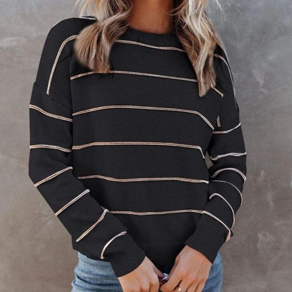 women's sweaters sweater loose knitted long sleeve o neck striped knitwear for autumn winter casual pullover female, White;black
women's sweaters sweater loose knitted long sleeve o neck striped knitwear for autumn winter casual pullover female, White;black