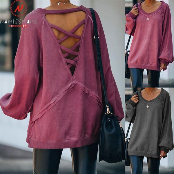 women's t-shirt women spring autumn casual loose t-shirts cross straps hlollow out design v-neck long sleeve backless solid color pullo, White
women's t-shirt women spring autumn casual loose t-shirts cross straps hlollow out design v-neck long sleeve backless solid color pullo, White