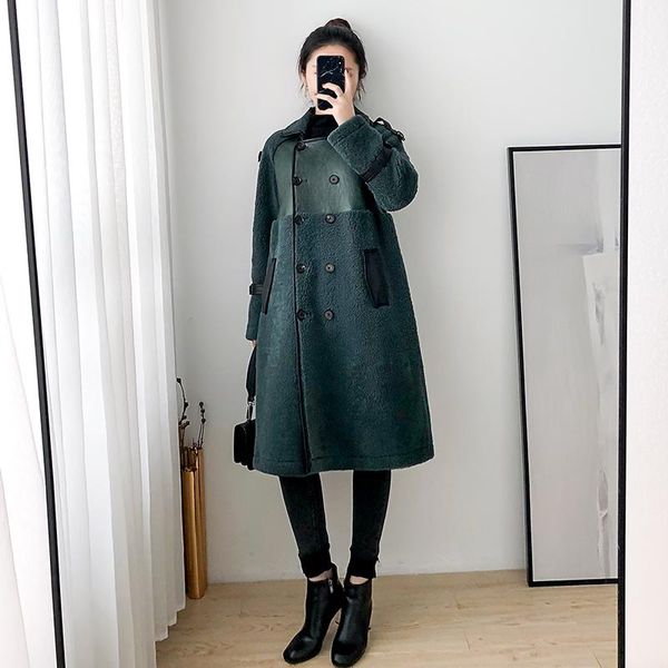 women's fur & faux vintage natural real coat female long sheep women autumn winter double faced leather jacket hiver 80868, Black
women's fur & faux vintage natural real coat female long sheep women autumn winter double faced leather jacket hiver 80868, Black